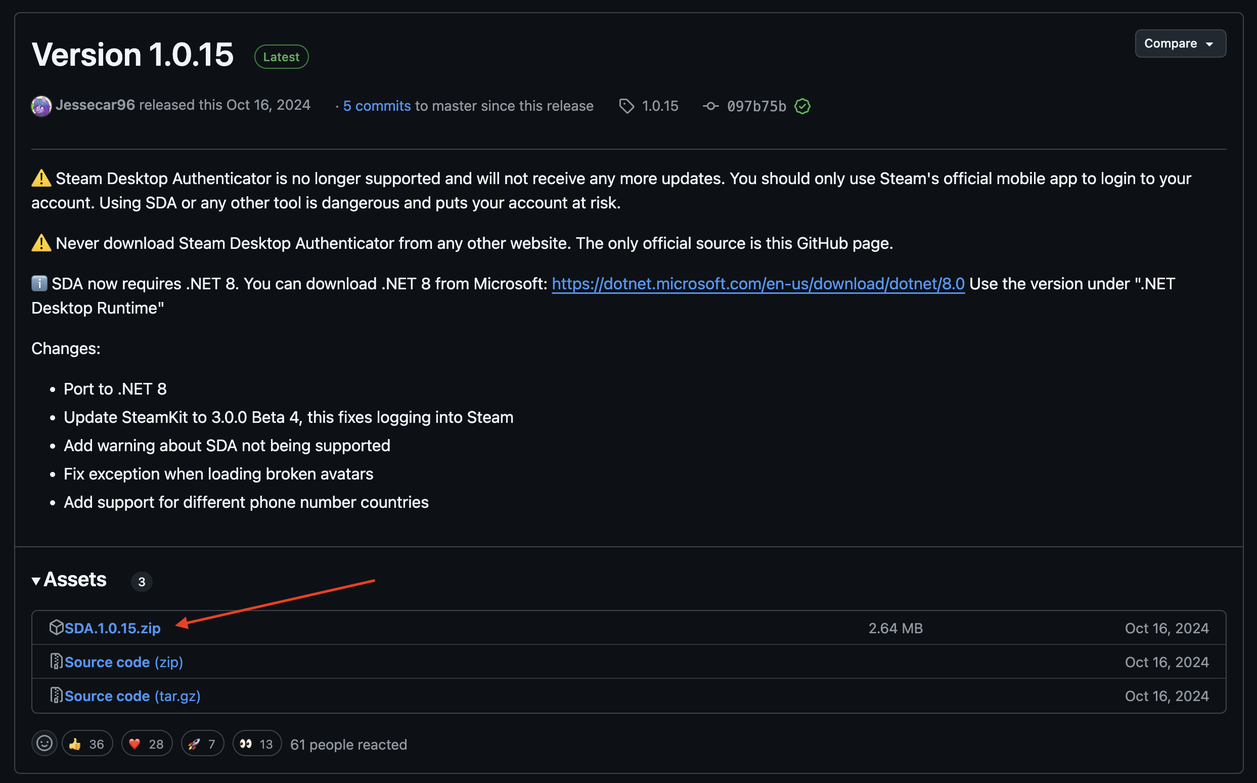 Download Steam Desktop Authenticator 1.0.15 from GitHub
