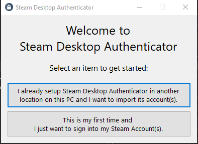 First-time Steam Desktop Authenticator setup prompt
