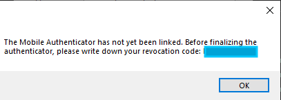 Save and confirm the Steam revocation code