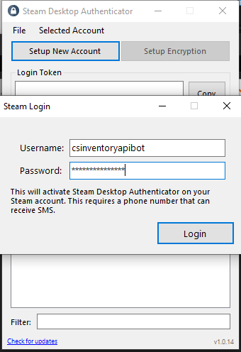 Sign in to the bot Steam account in Steam Desktop Authenticator